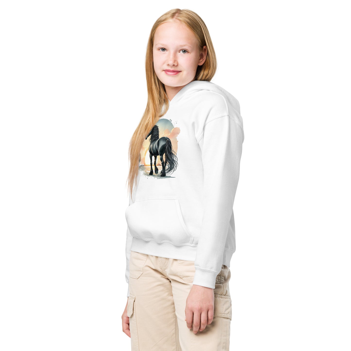 Friesenpferd im Sonnenuntergang - Jugend-Hoodie
