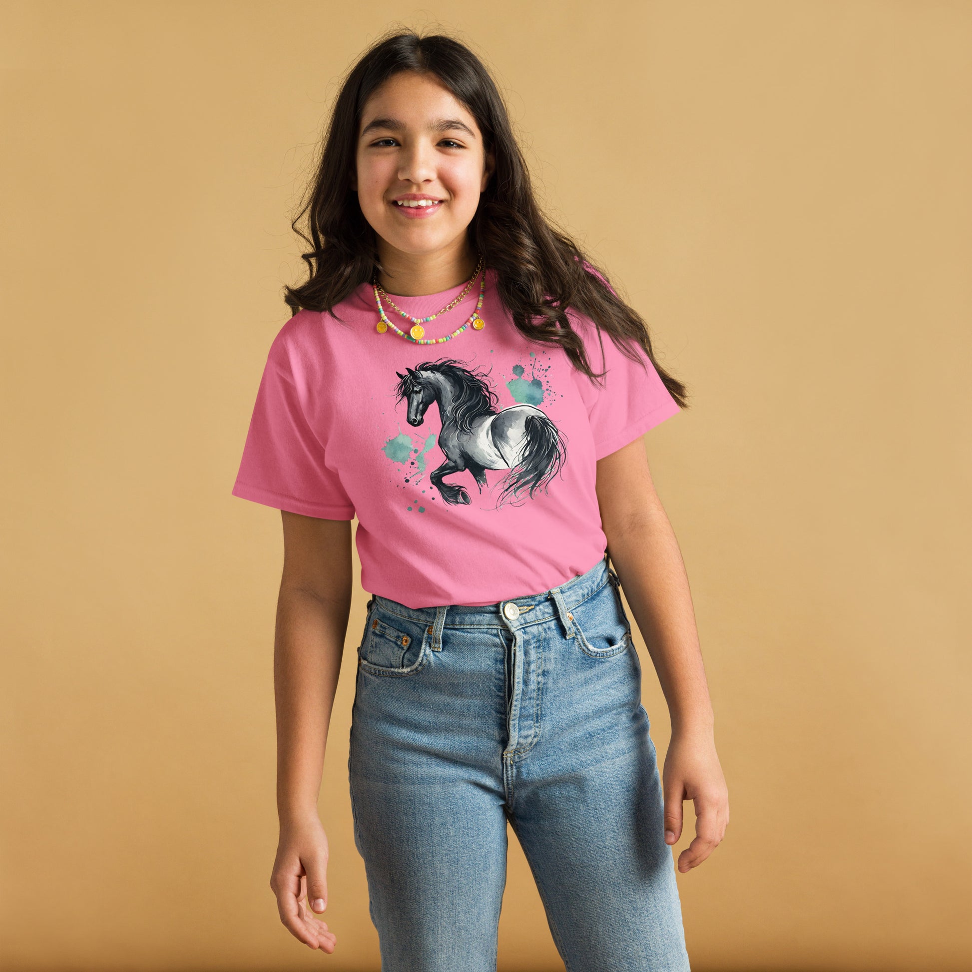 Friesenpferd Rappe - Aquarell - Mädchen T-Shirt