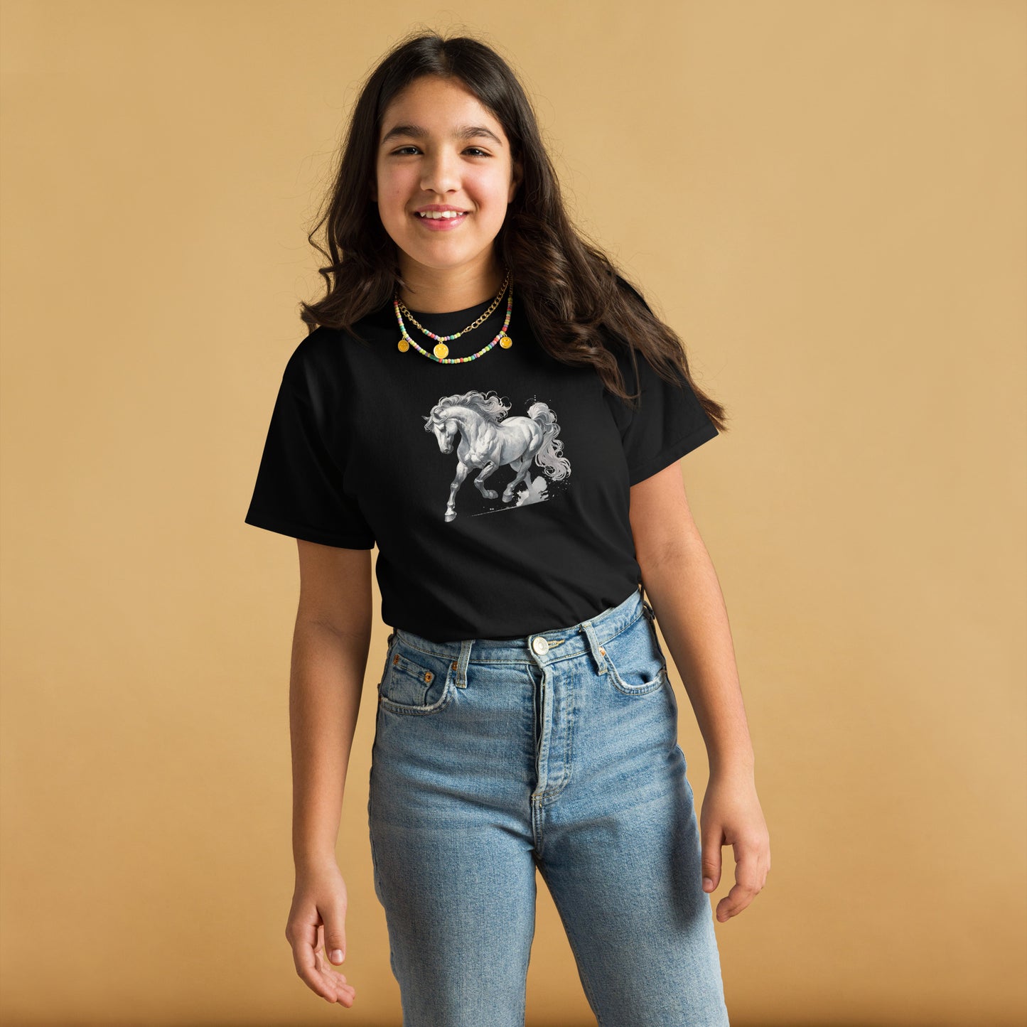 Dynamischer Lipizzaner - Mädchen T-Shirt - 100% Baumwolle