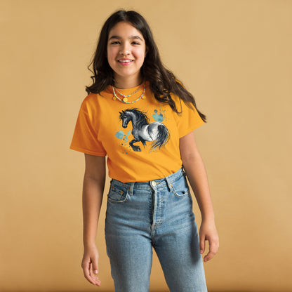 Friesenpferd Rappe - Aquarell - Mädchen T-Shirt