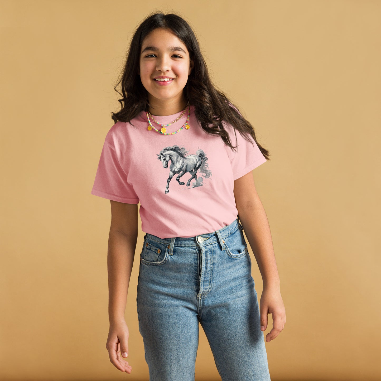 Dynamischer Lipizzaner - Mädchen T-Shirt - 100% Baumwolle