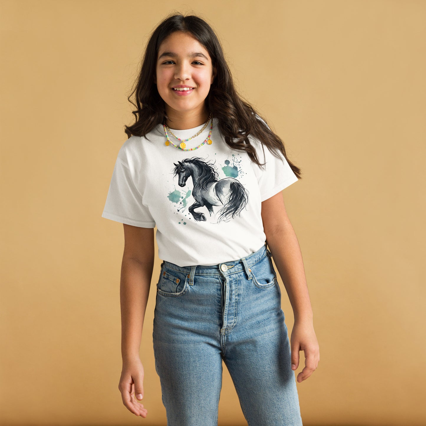Friesenpferd Rappe - Aquarell - Mädchen T-Shirt