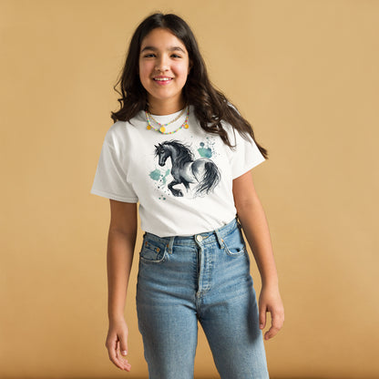 Friesenpferd Rappe - Aquarell - Mädchen T-Shirt